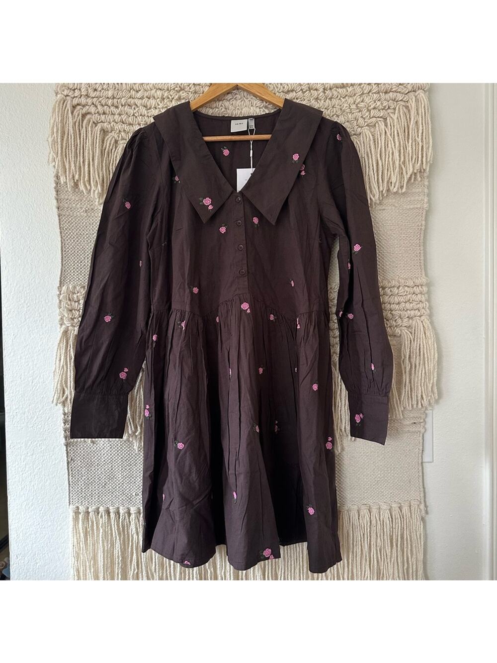 ICHI Rose Embroidered Mini Dress NWT